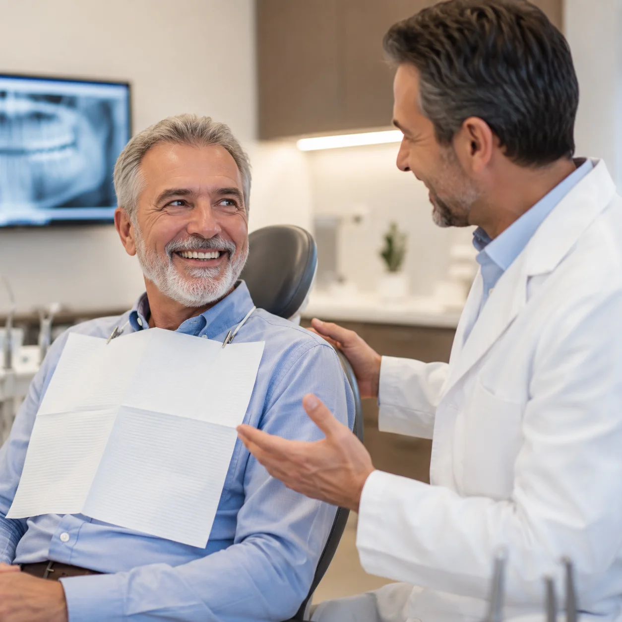 dentista realiza avaliacao para implante dentario